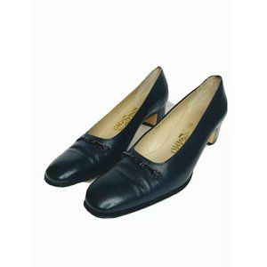 Salvatore Ferragamo Women’s Blue Leather Heels Pumps Size 6 AAA Gancini Logo